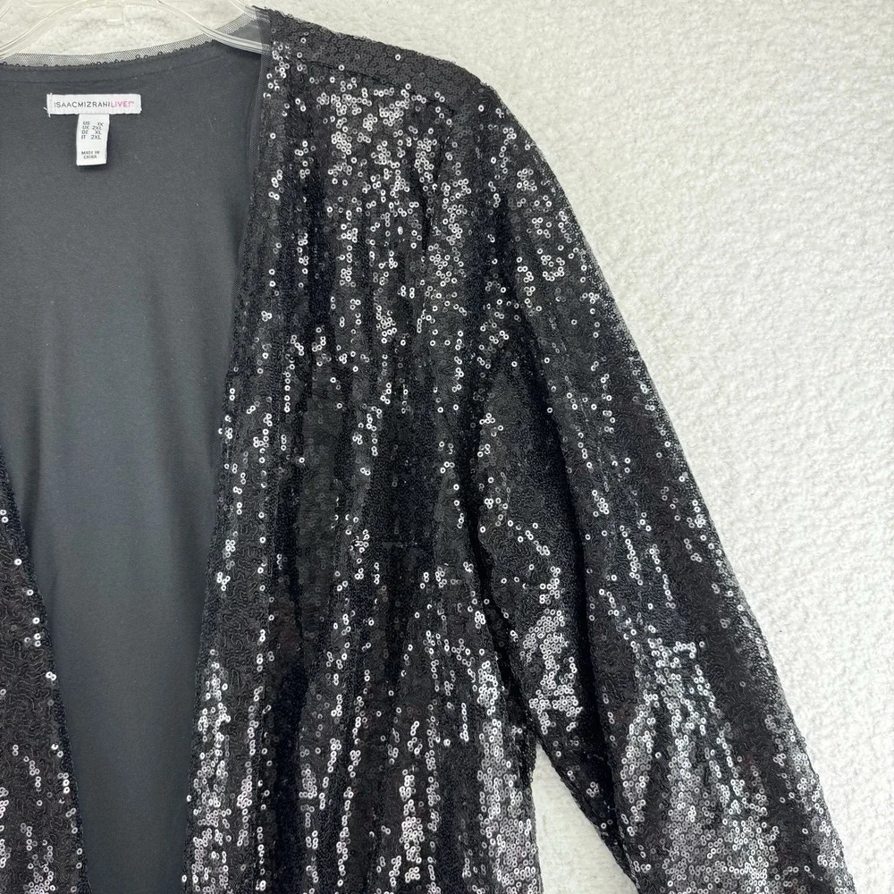 Isaac Mizrahi Live! Long Sleeve Sequin Cardigan Sweater Top Size 1X Black